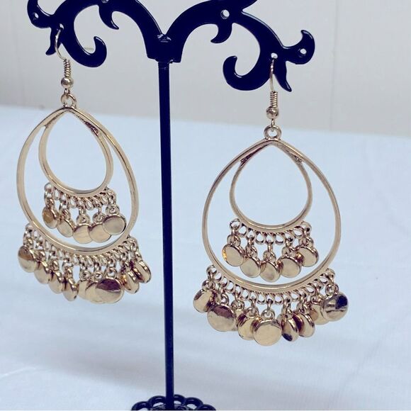 Vintage Boho Drop Dangle Gold Tone Earrings 3” Gorgeous - Picture 4 of 5